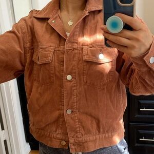 Uniqlo tan corduroy cropped jacket